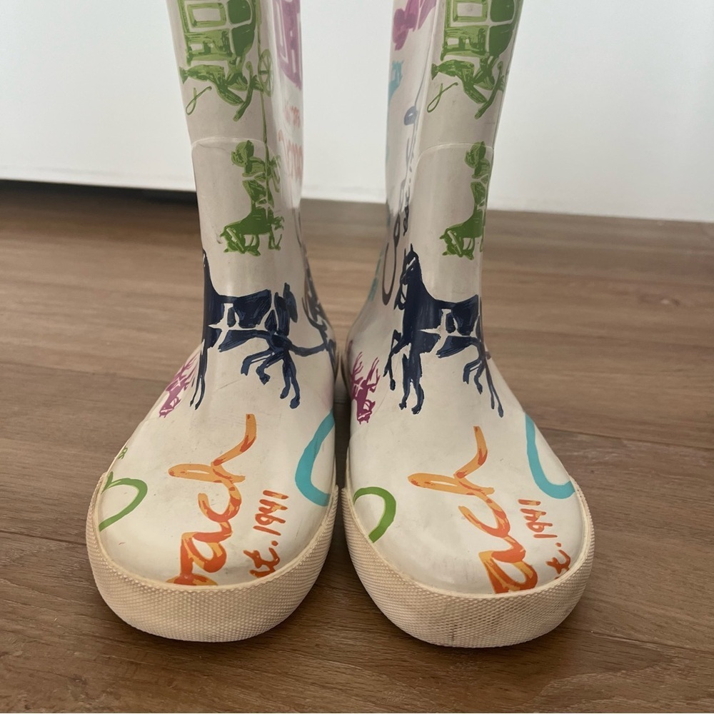 Coach Multicolor Rain Boots Equestrian Horse Carriage Logo Rubber Boots Size 6 - Picture 9 of 11